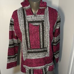 Iguana Jack Sweater Mens XL Purple/Grey Hooded Sweater Surfer Rug Poncho Hoodie