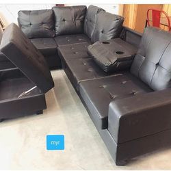 Black Faux Leather Reversible Storage Ottoman With Sectional,seccional,couch/ Delivery Available/ Financing Options/Ask For A Discount Code 