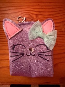 Girls Glitter Cat Mini Coin Purse Keychain
