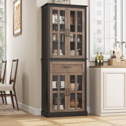 70.9'' Kitchen Pantry with Glass Doors, Adjustable Shelf