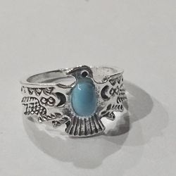 LADIES NEW SIZE 5 TURQUOISE SILVER BOHO NAVAJO .925 SILVER RING