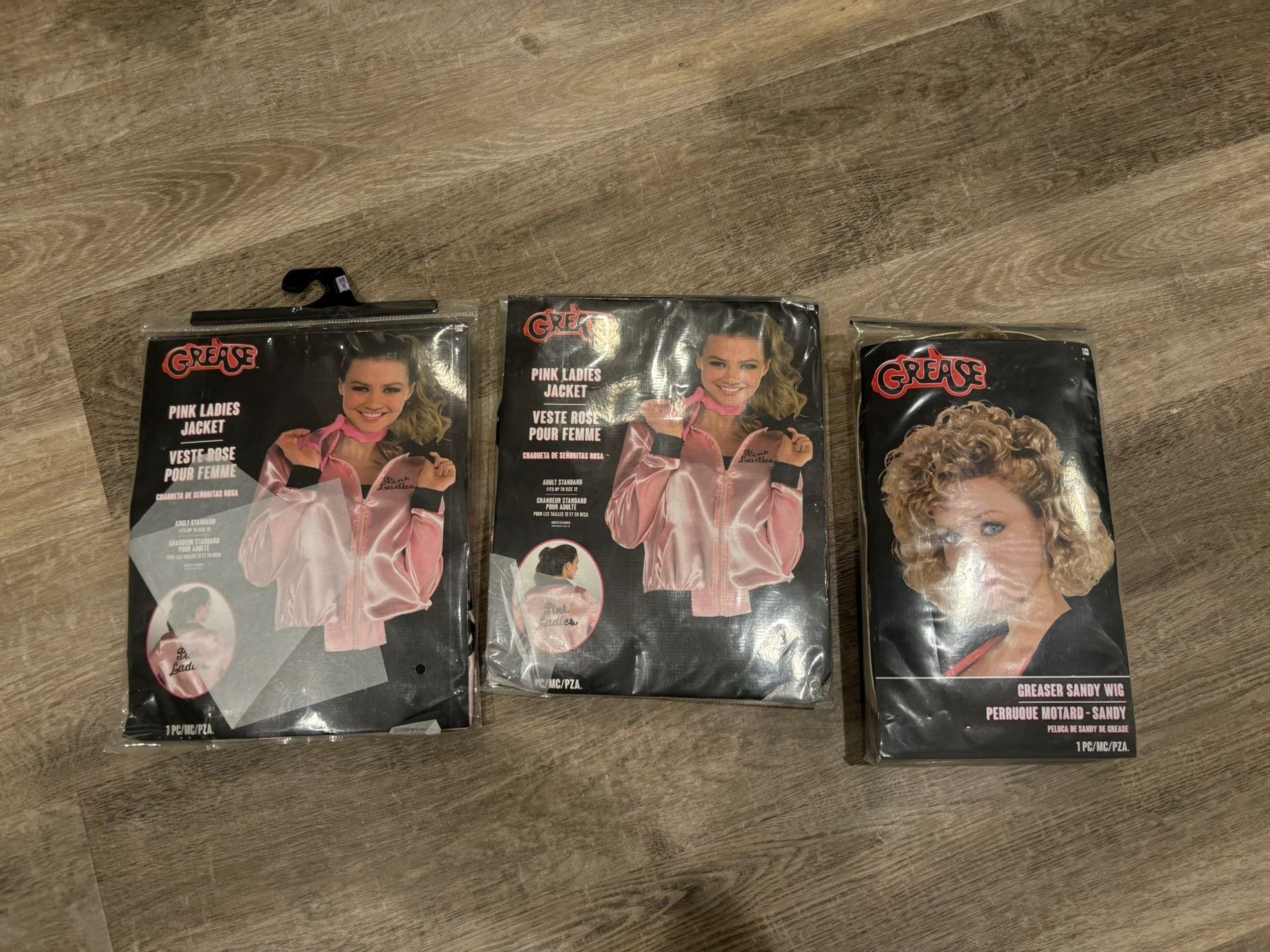 Pink ladies Grease Halloween Costume Jacket Blonde Wig