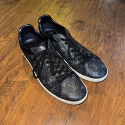 Louis Vuitton Black Monogram Eclipse Frontrow Low Top Sneakers Size 12 Used No Box