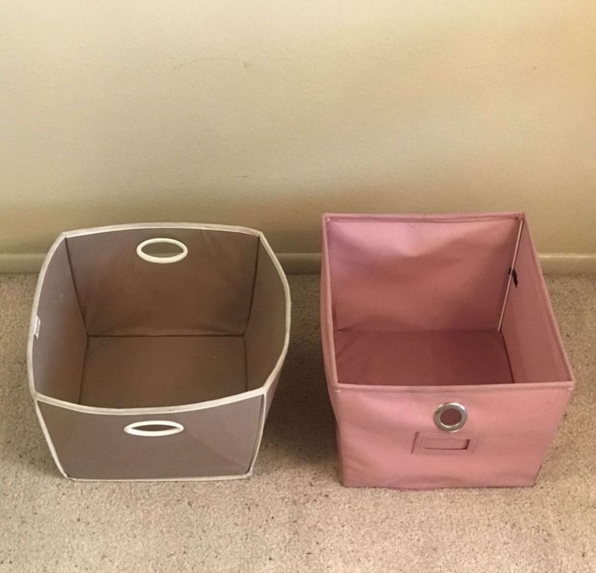 4 Storage Containers Pink Metal Construction And Salmon Canvas Storage Bin Basket Tan Taupe Canvas