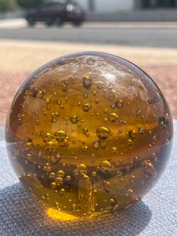 RARE OVERSIZED VINTAGE MCM AMBER BULLICANTE ART GLASS PAPERWEIGHT RETRO SUNCATCHER