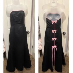 Black Winter formal dress with pink bows down the back