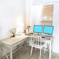 Bush Furniture Key West 60W Modern Farmhouse L Shaped Desk in Washed Gray, 60-Inch Corner Computer Table for Home Office Workspace