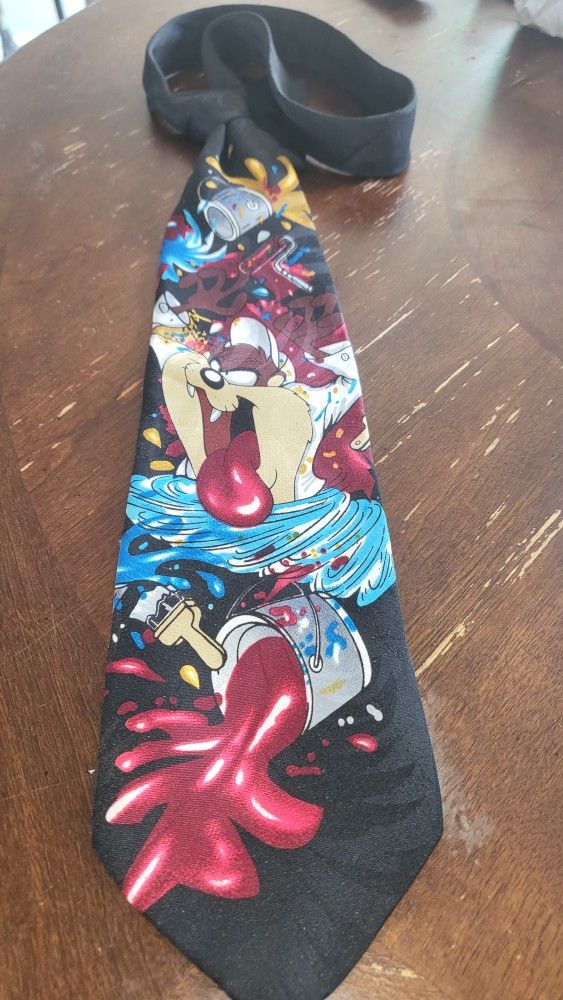 Looney Tunes Tasmanian Devil Black Paint Splatter Necktie/Tie