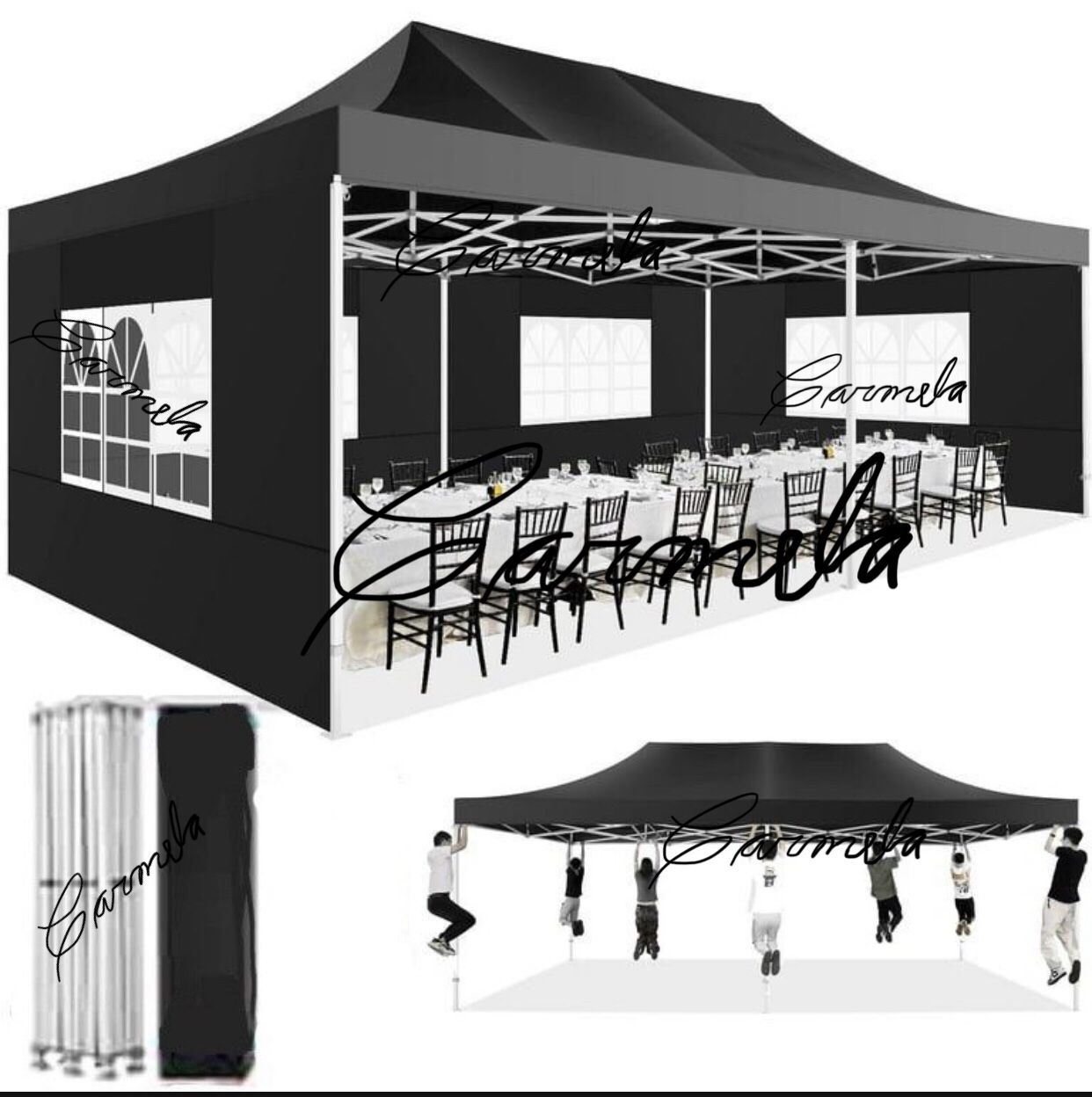 10x20' Waterproof HEAVY DUTY Easy Pop Up Canopy with Removable Sides For Sale 420D Folding Tent Wedding Party Outdoor w/ Removable Sidewalls