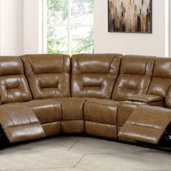 Brand New Brown Leather Reclining Sectional Sofa 