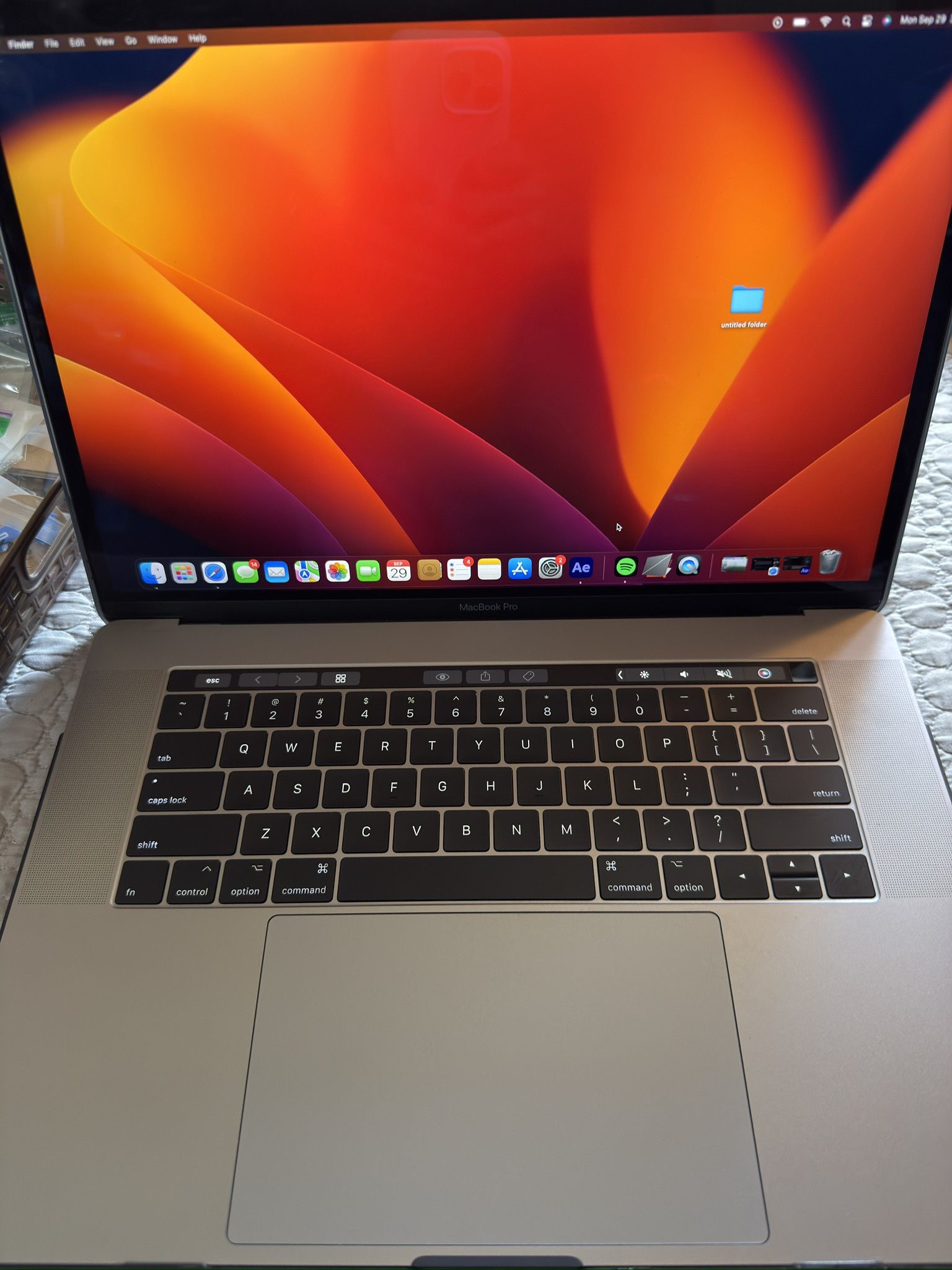 Apple MacBook Pro 15” (2017 Model) 2.8 GHz. Quad Core Intel I7 16gb Ram 250GB Hardrive has Touch Bar and Touch ID