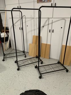 Black Metal Rolling Clothes Rack with Bottom Shelf