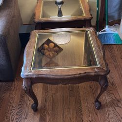 2 Sofa End Tables - Glass Tops - Sold As Pair