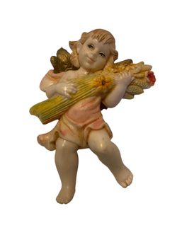Vintage Hand-Painted Italian Cherub (golden wing) Wall Figurine