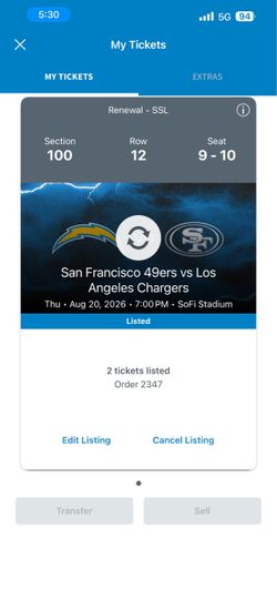 San Fransisco 49ers vs Los Angeles Chargers Field Level