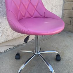 Pink Leather/ Padded Stool With Chrome