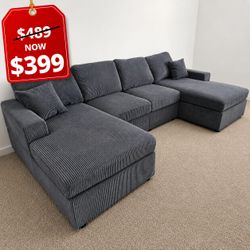 Dark gray corduroy double chaise sectional sofa