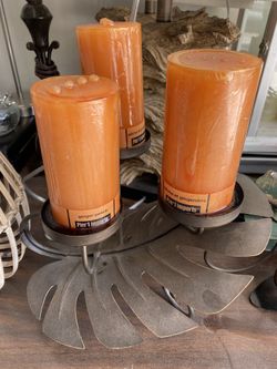 Ornate Metal Centerpiece With 3 Candles