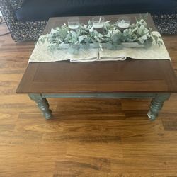 Farmhouse Vintage Green Wood  Coffee Table