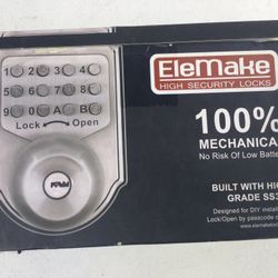 Elemake High Security Lock 100% Mechanical No Risk Of Low Battery. With 3 Keys. Lock By Passcode Or Key.
