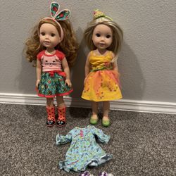 2 American Girl Wellie Wisher Dolls plus extras- in EUC! 