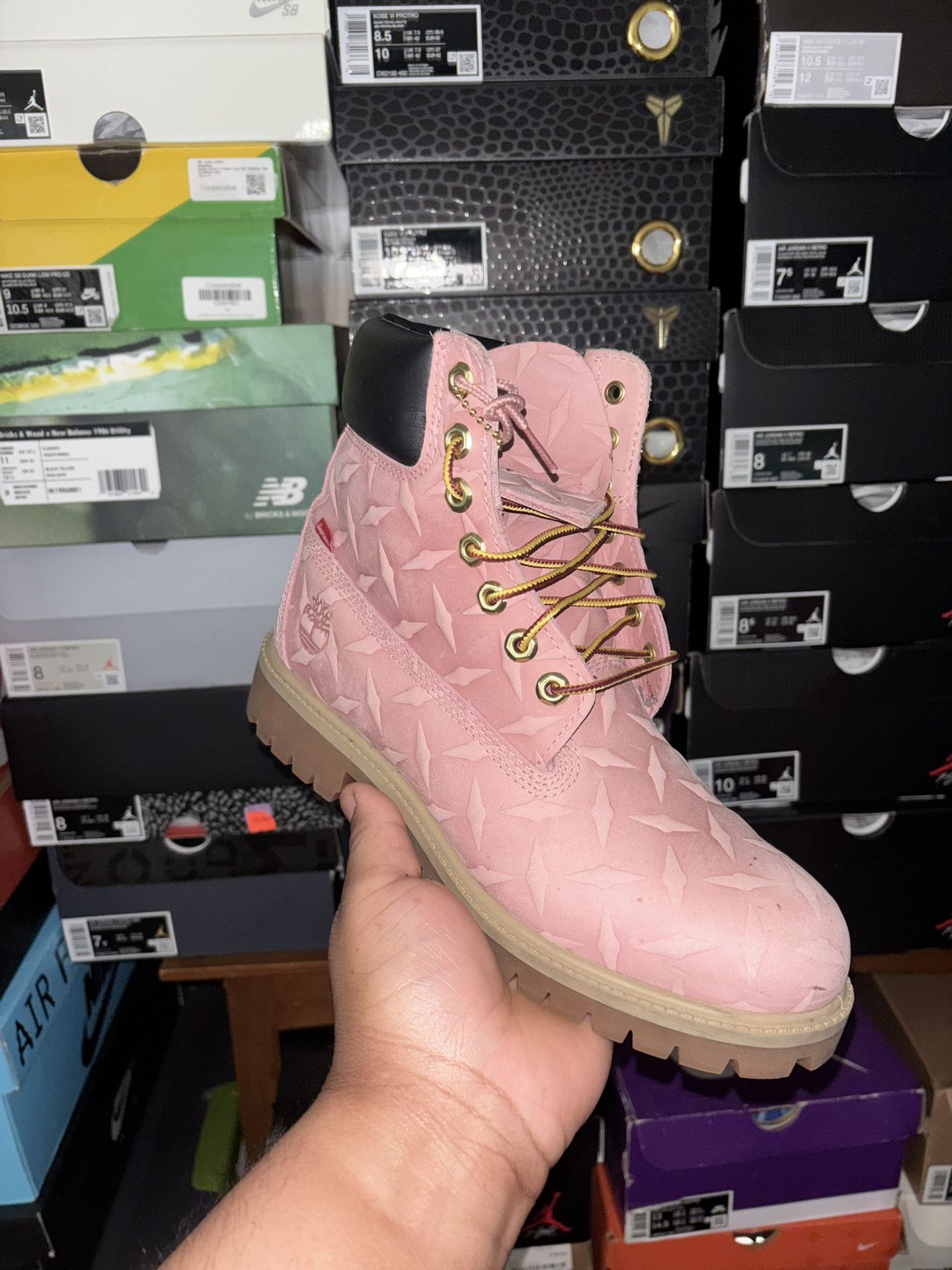 Timberland X Supreme Studded Pink 6 Inch Boots Lightly Worn Size 8M