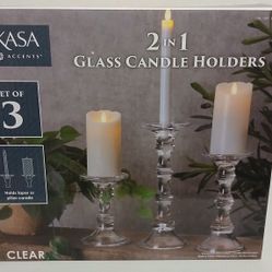 Mikasa Home Accents 2-in-1 Clear Glass Candle Holders Set Of 3