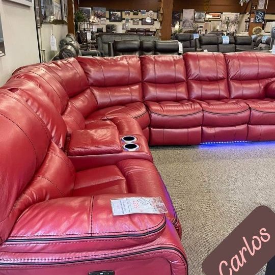 $49 Down Payment Red Reclining Sectional Sofa  Pecos