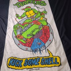 Vintage Teenage Mutant Ninja Turtles "Kick Some Shell" Towel Michelangelo 1989