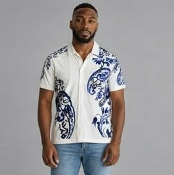 NEW Robert Graham Shirt Men’s size 4XL Button up Blue White Short Sleeve NWT
