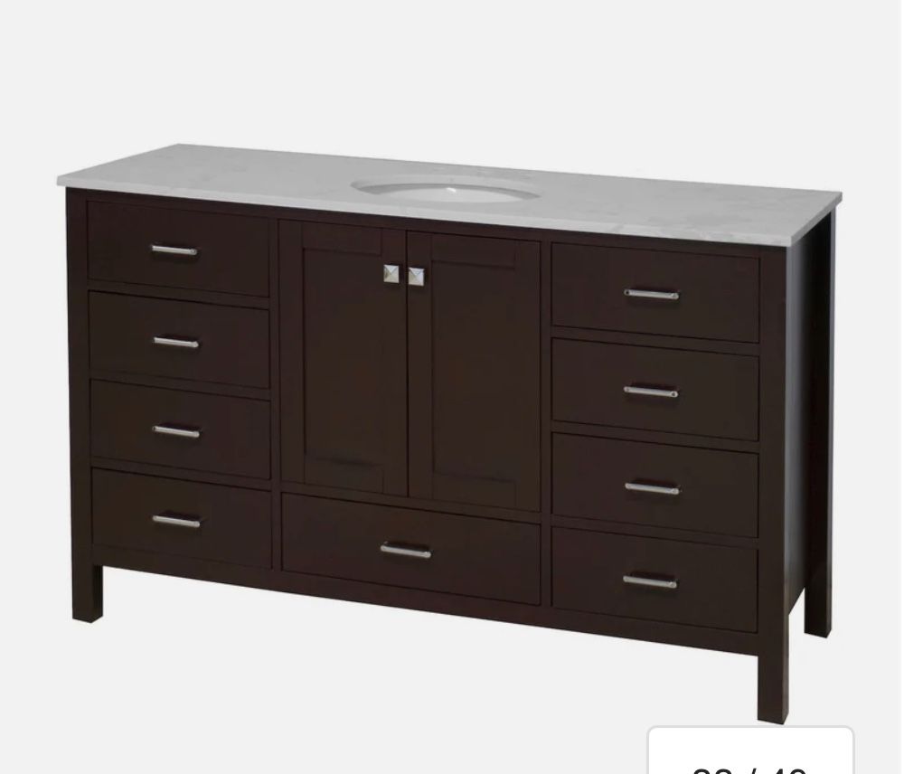 NEW :: 60 ' Horizon Chocolate Single Bathroom Vanity :: Carrara Top ::