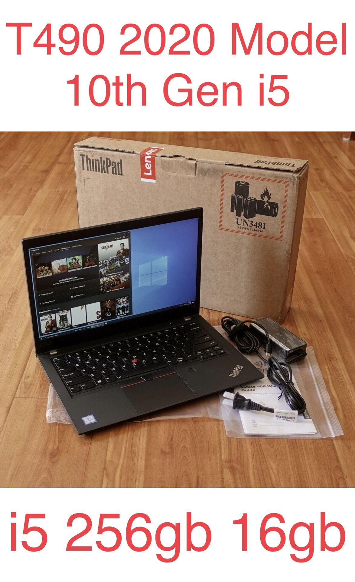 Lenovo Thinkpad T490 Laptop 16GB Ram i5 256GB 3 Yr warranty