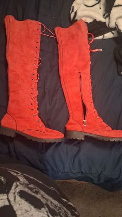 Pink over the knee boots