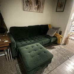 Green Velvet Sectional Couch 