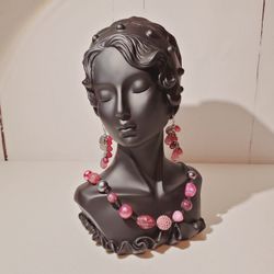 Unbranded Fuchsia Beaded Necklace Earrings Costume Jewelry 