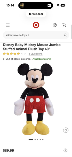 Disney Baby Mickey Mouse Jumbo Stuffed Animal Plush Toy 40"