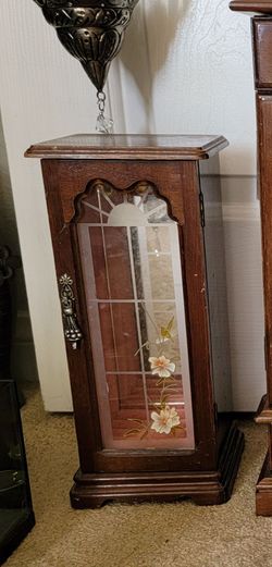 Vintage 1960s japan wooden jewelry box Etched or stained glass