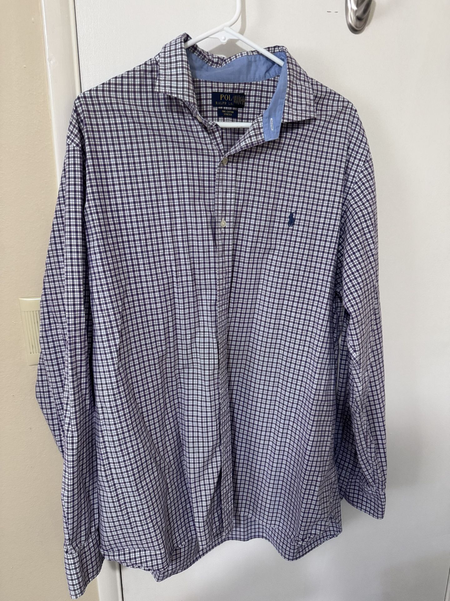 Polo Ralph Lauren Blue & White Plaid Long Sleeve Button-Down Shirt Size XL