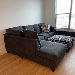 Black Right Facing Sectional and Ottoman