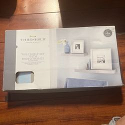 Threshold Wall Shelf Set with Photo Frames Silver Finish 2 Piece