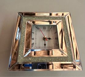 Square Mirrored Wall Clock with Crystal Detail