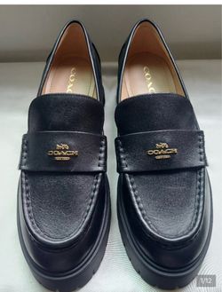 Coach Black Leather Platform Loafers