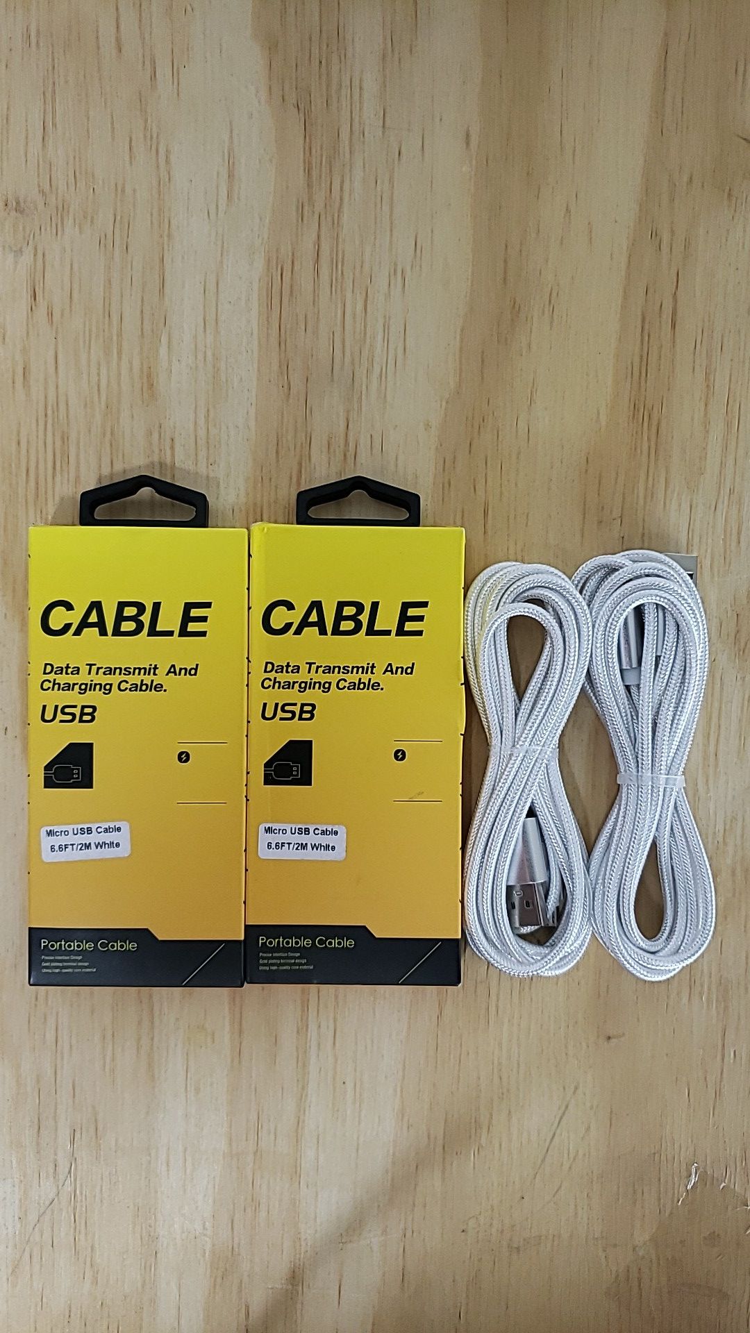 2 pack Micro Usb Cablep Charger Fast nylon braided 6.6ft White