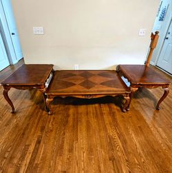 Vintage Three Piece French Provincial Style Solid Wood Living Room Table Set