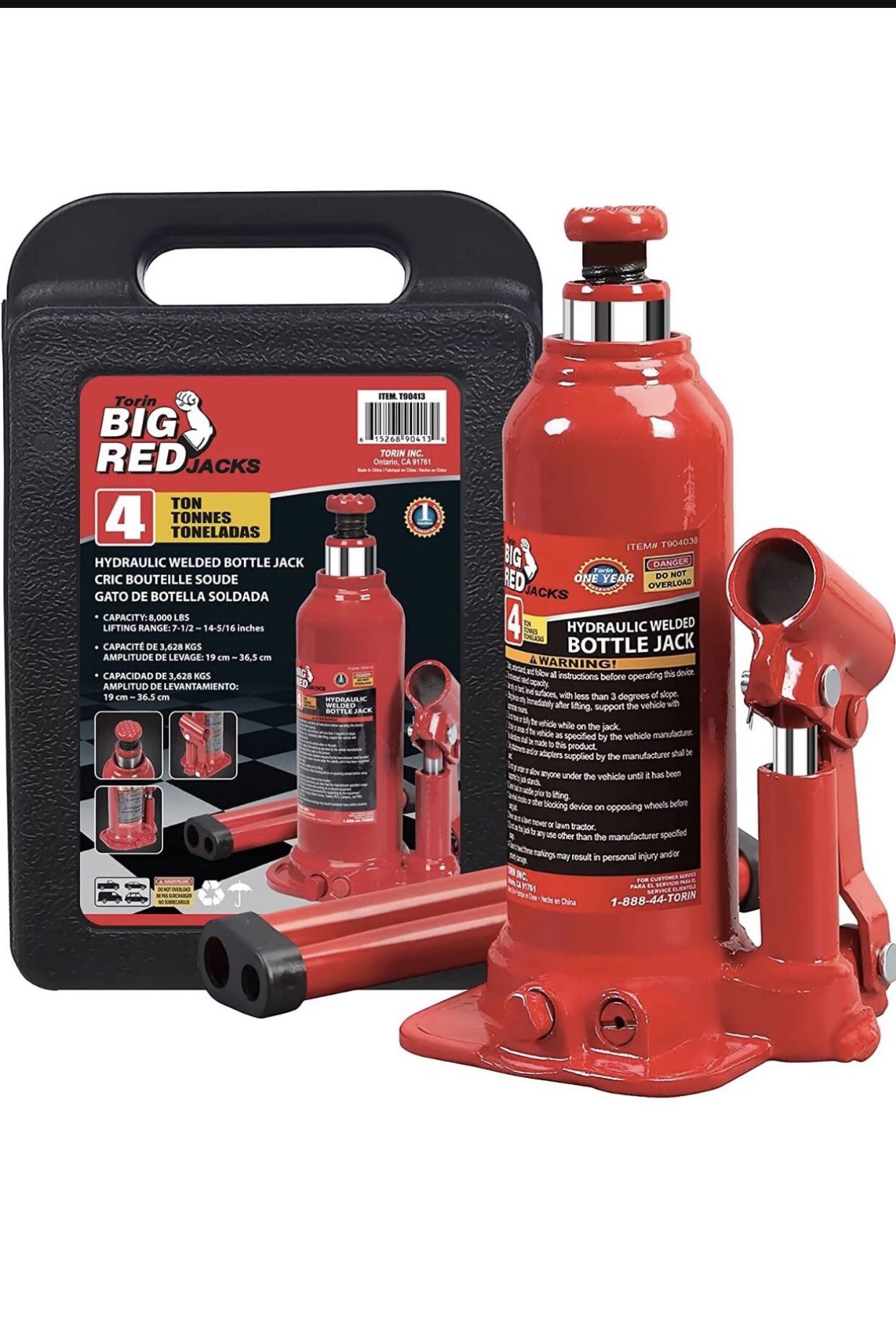 Big Red Torin T90413 Hydraulic Bottle Jack with Carrying Case, 4 Ton (8,000 lb)