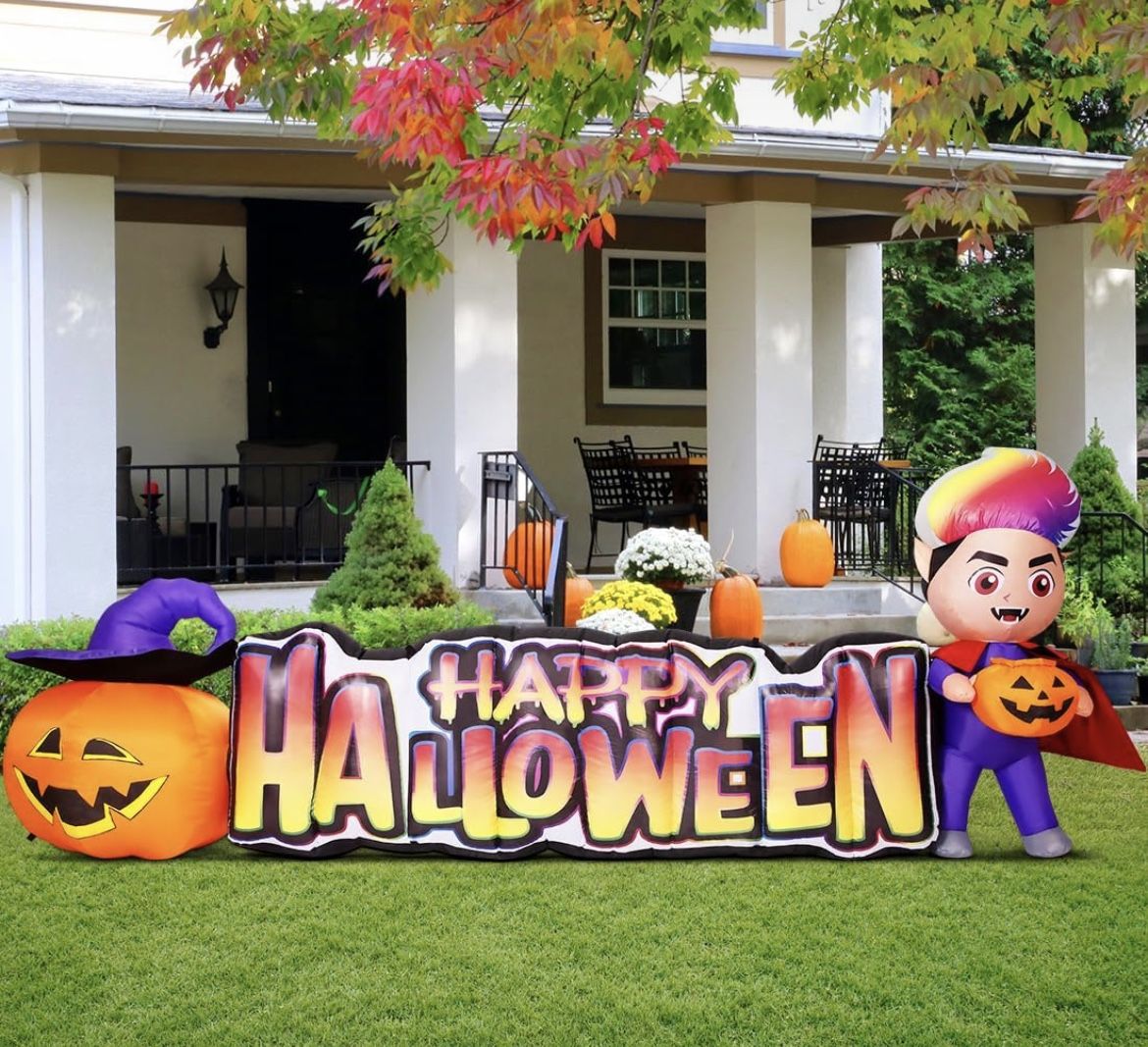 11.5 FT Happy Halloween Inflatables Outdoor Decorations Vampire with Pumpkin Halloween Blow Up Yard Decorations Long with LED Lights Holiday for Hallo