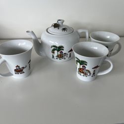 Codon Bleu Ceramic Tea Set (Tea Pot and 3 Cups)