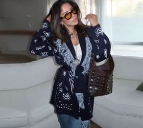 Size M Navy Paisley Fringe Knit Cardigan