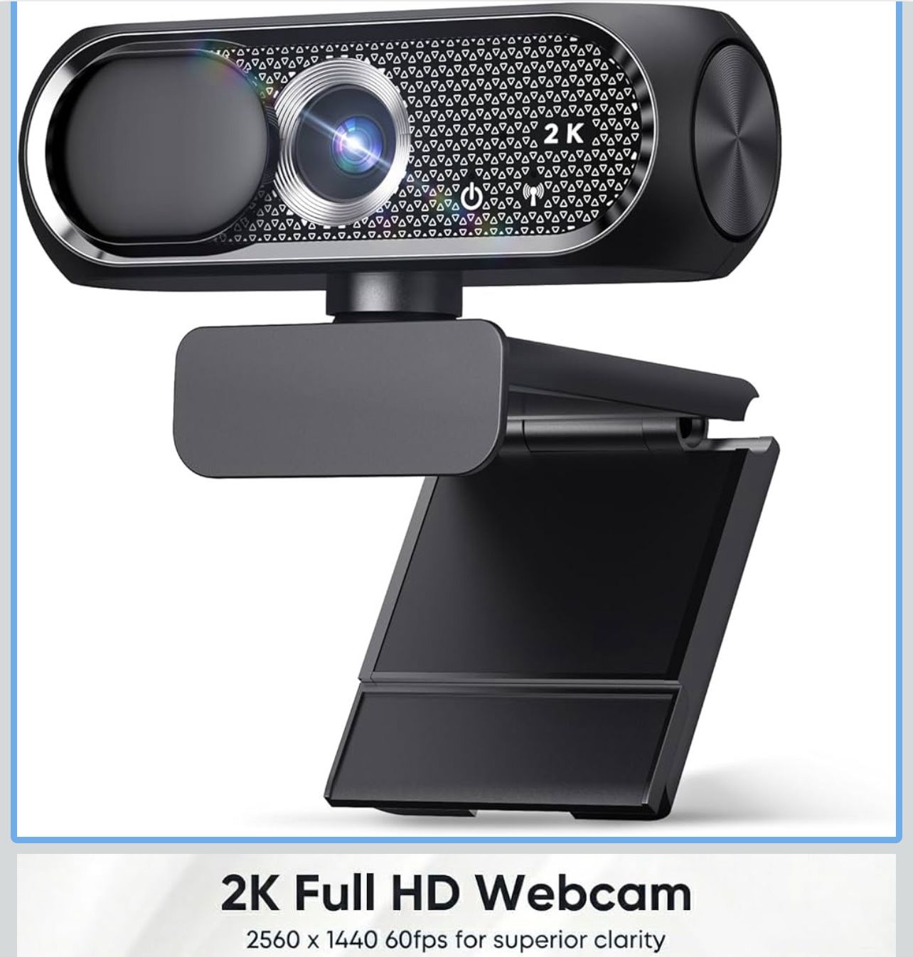 2K Webcam with Microphone, Noise Cancellation, Privacy Cover, Wide-Angle Lens, Auto Light Correction, Plug & Play USB Webcam for Laptop, Desktop, PC,