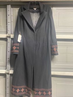 Shyanne Black Long Coat with Embroidered Trim